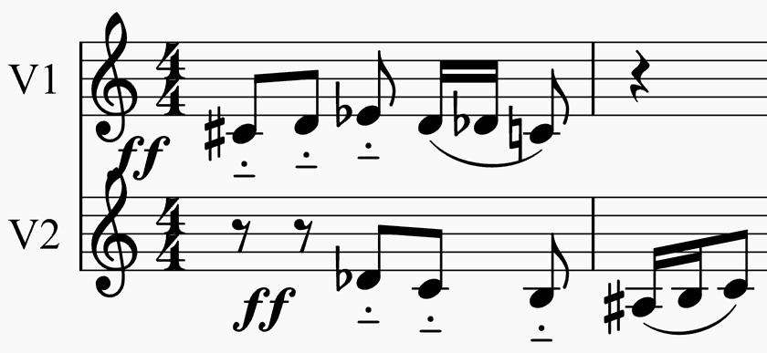 violent 6-note arch-shaped motif